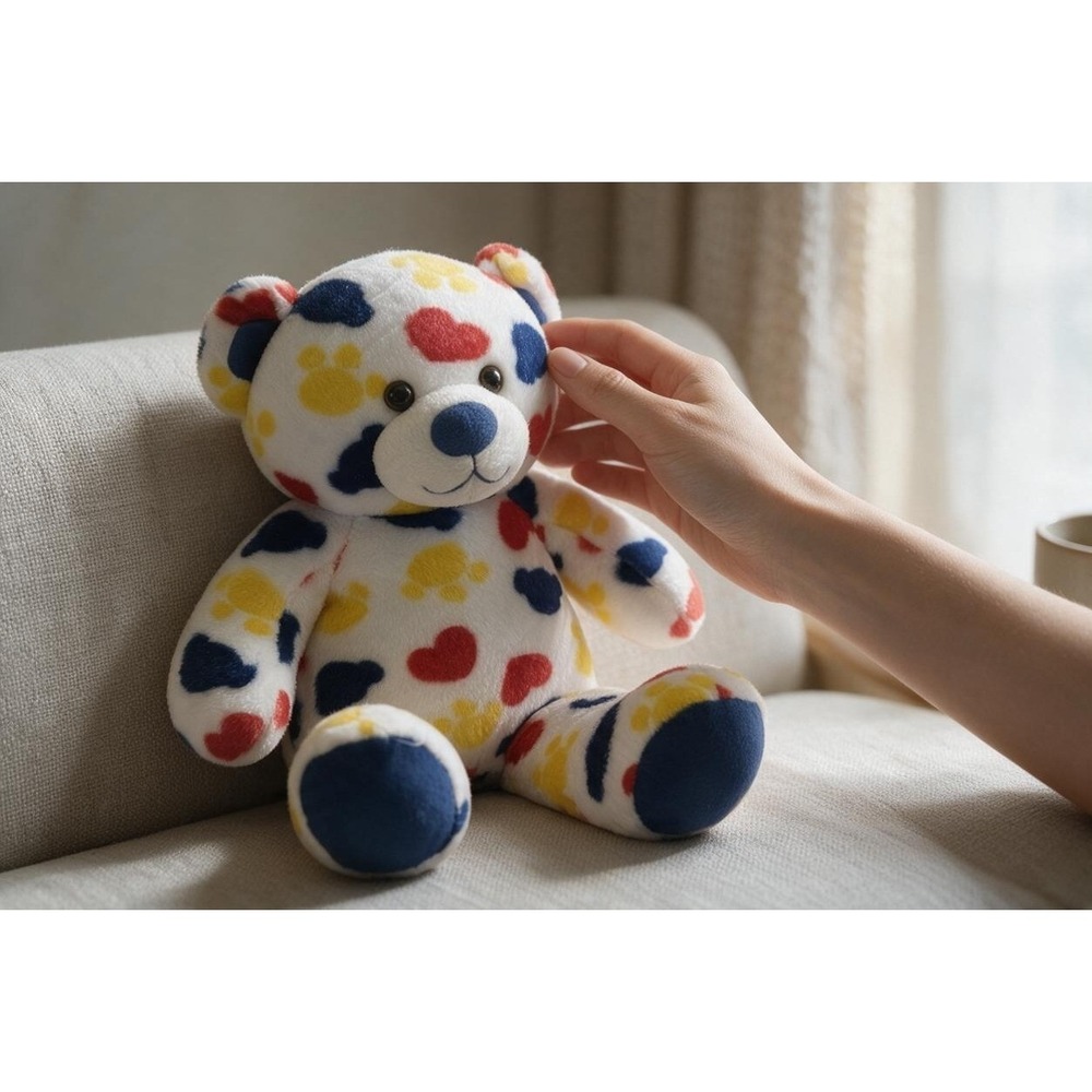 Build A Bear 2011 Logo Bear 15in White Red Blue Yellow Hearts Paws Retired